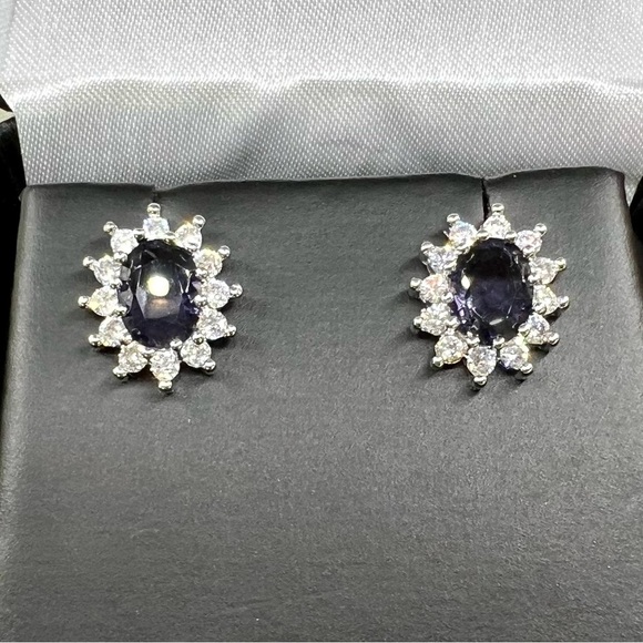 NIB S925 Stamped Silver Amethyst & Zircon Earrings - Picture 2 of 12